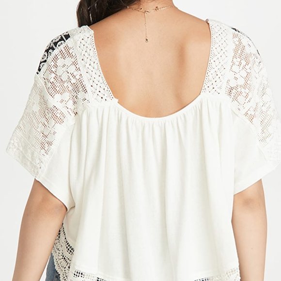 Free People Prairie Days Embroidered Crop Crochet Hemline Top Size XL W&B - Picture 12 of 12